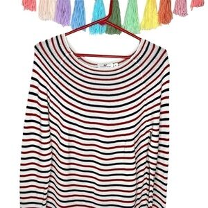Vineyard Vines Coastal Red White Blue Stripe Boatneck Pull On Knit Sweater Small